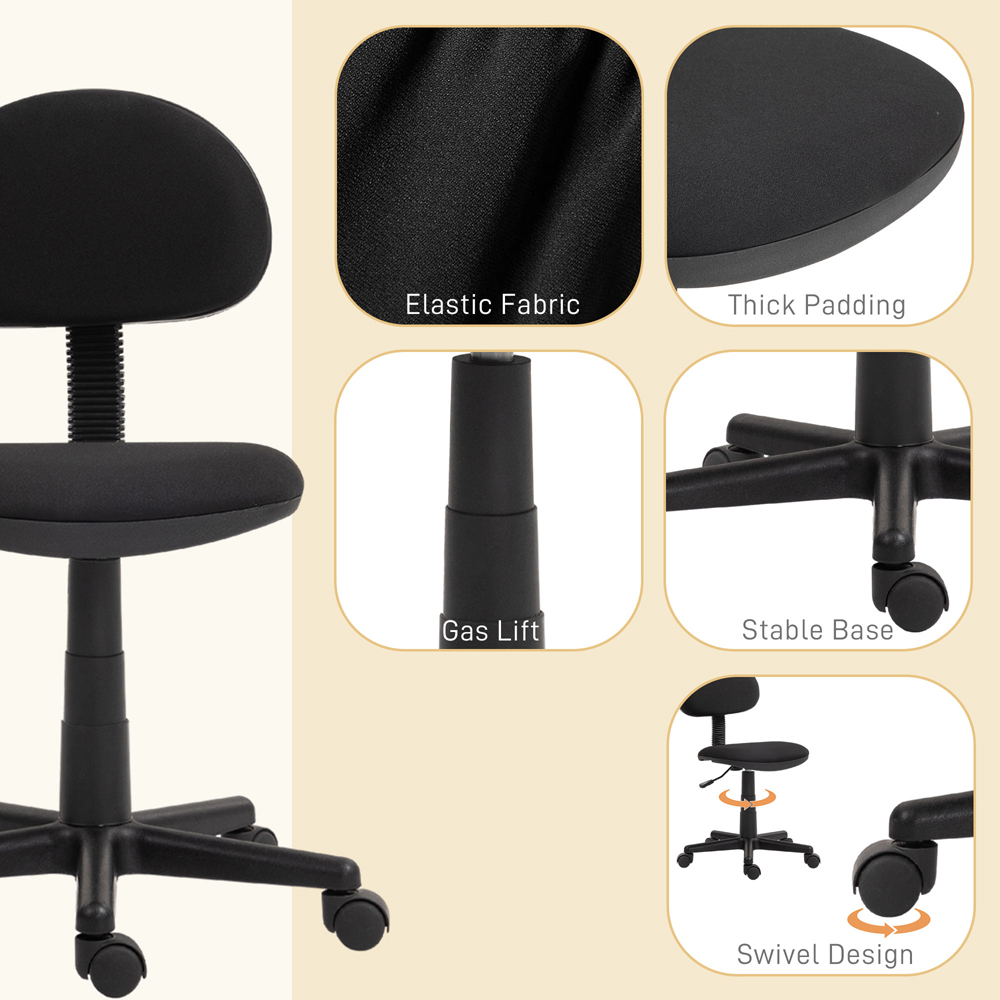 Portland Black Armless Office Chair with Adjustable Height Image 6
