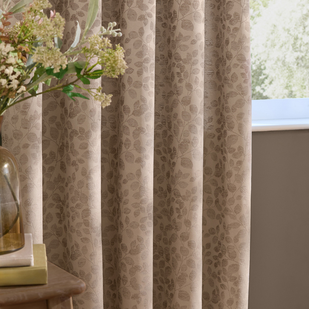 Wylder Grace Leaf Taupe Jacquard Fully Lined Eyelet Curtains 168 x 183cm Image 3