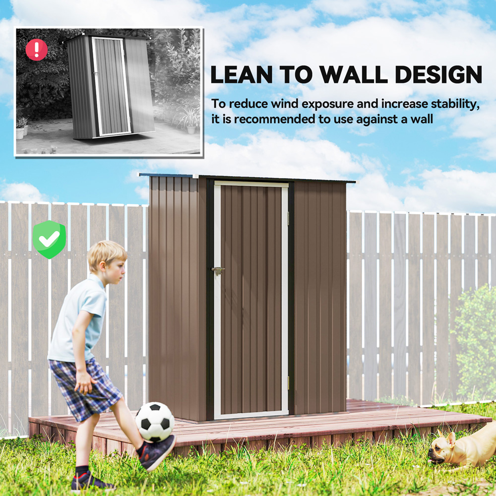 Outsunny 4.6 x 3ft Brown Metal Pent Garden Shed Image 7