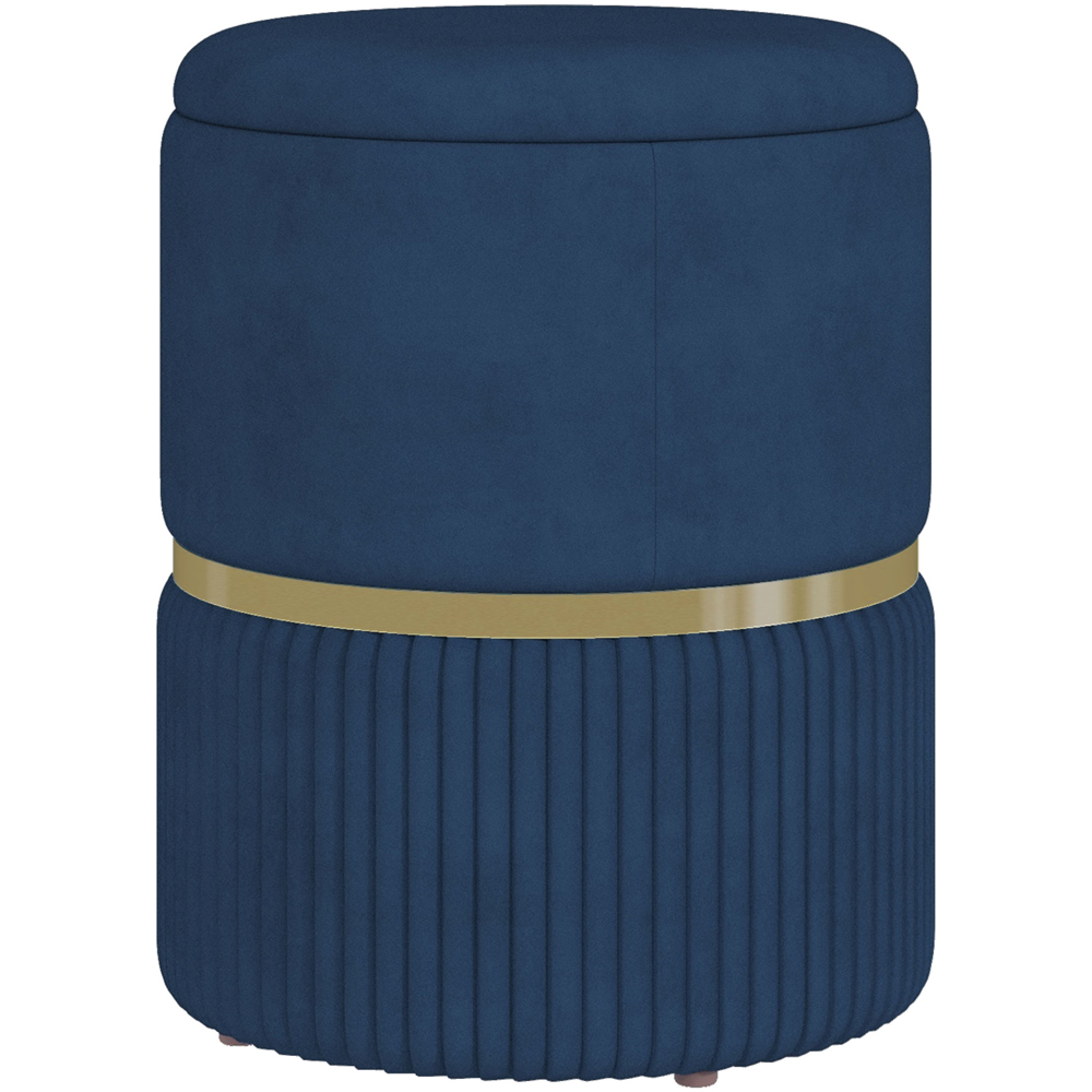 Portland Blue Velvet feel Pouffe Round Ottoman Stool with Storage Image 2
