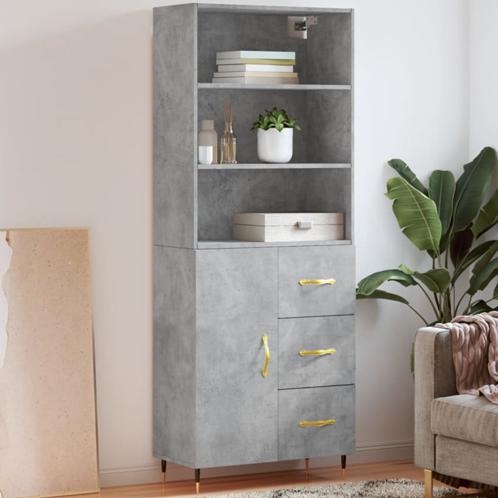 vidaXL Single Door 3 Drawer 3 Shelf Concrete Grey Tall Highboard Image 1