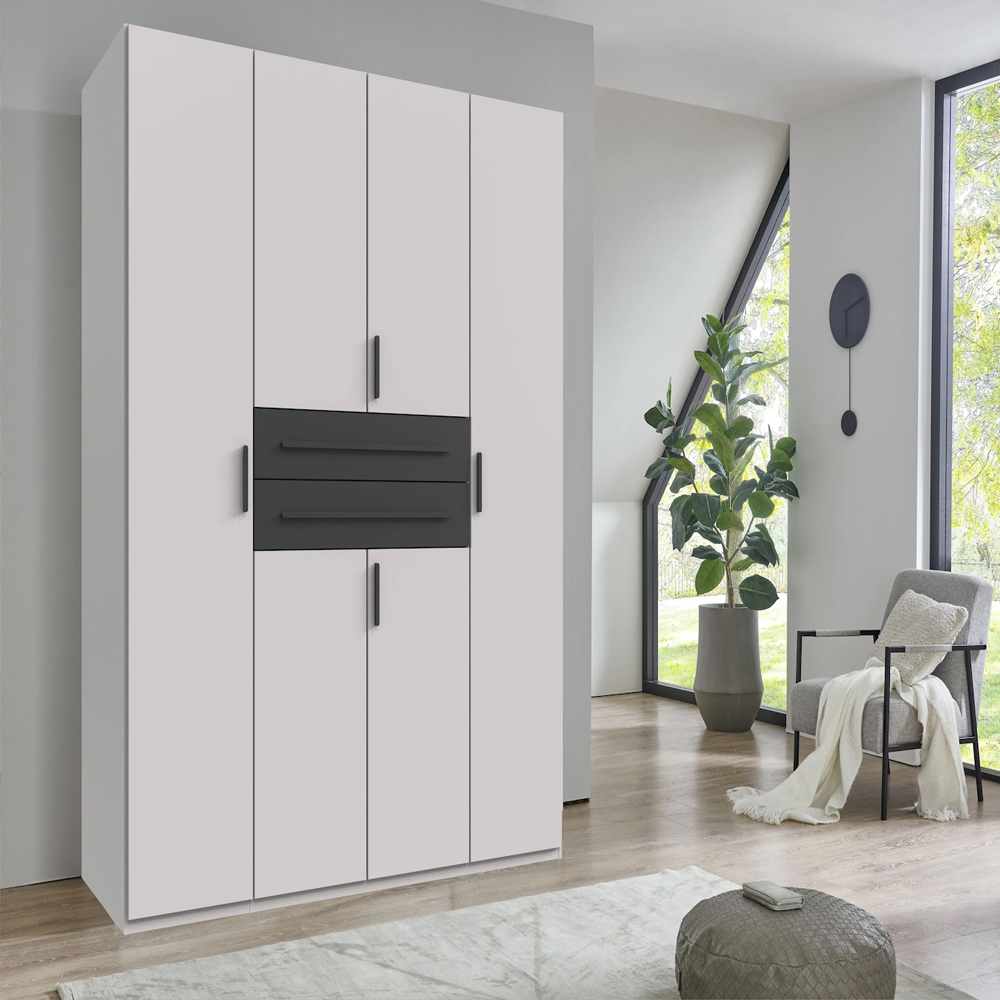 TJ'S Digit 4 Door 2 Drawer White and Graphite Wardrobe Image 5