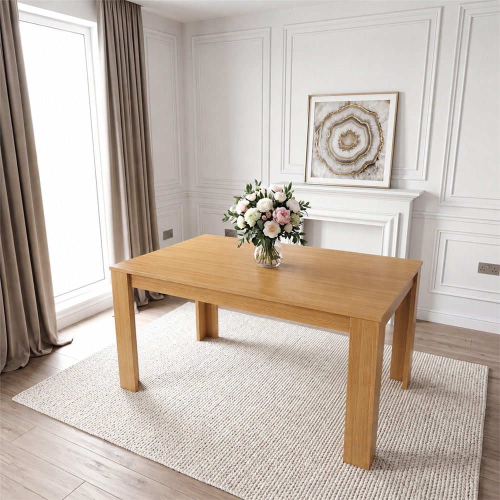 Portland 4 Seater Square Dining Table Oak Effect Beige Image 2