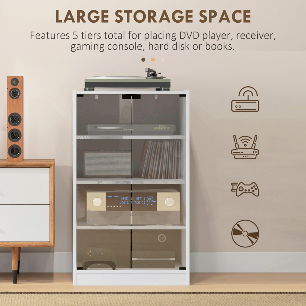 HOMCOM 4-Tier White Wood-Effect Hi-Fi Stand with Adjustable Shelves Image 6