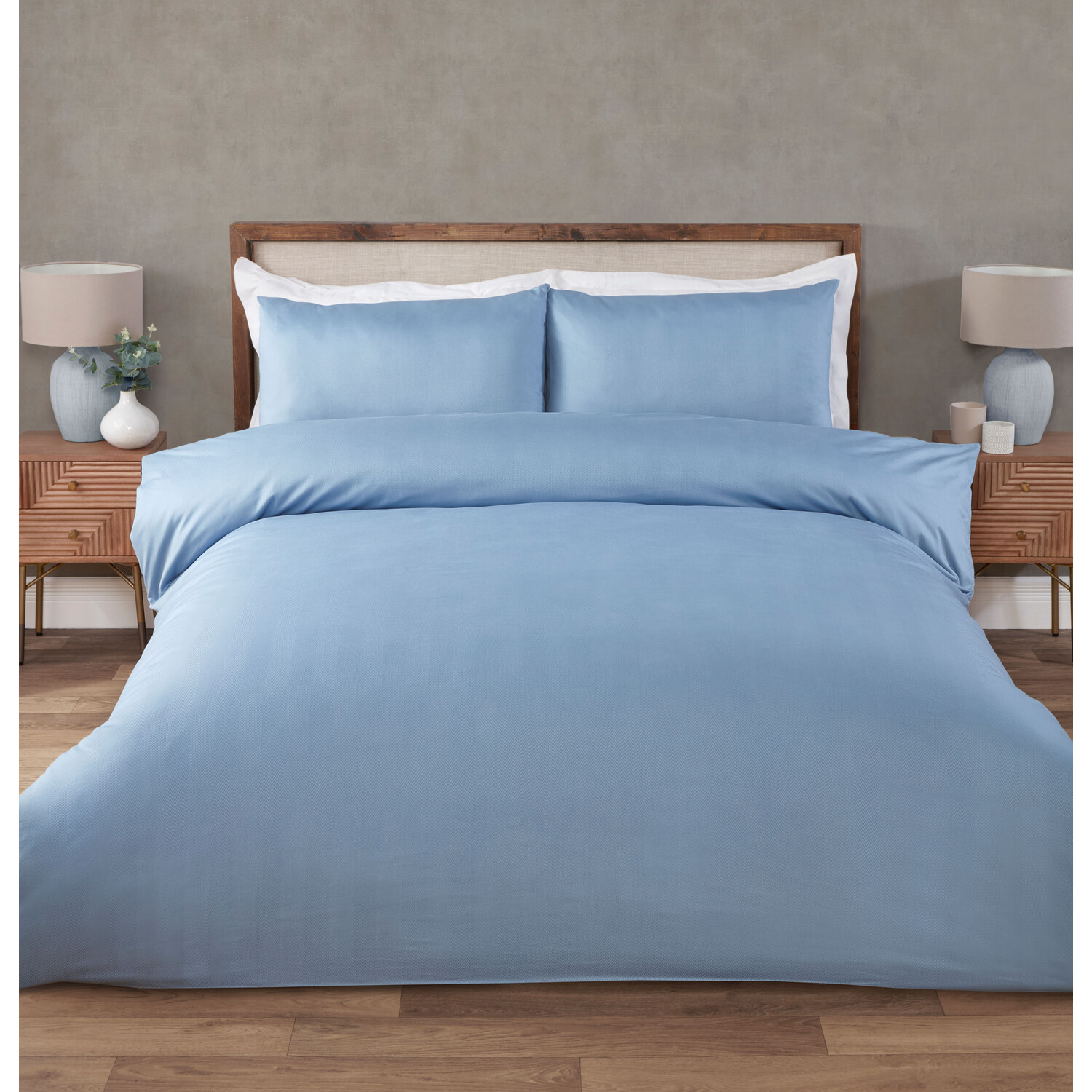 Divante Hampstead Super King Blue Herringbone Stripe Duvet Set Image 1