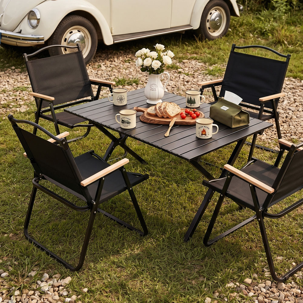 Living and Home 4 Seater 90cm Black Camping Table and Chair Set Image 7