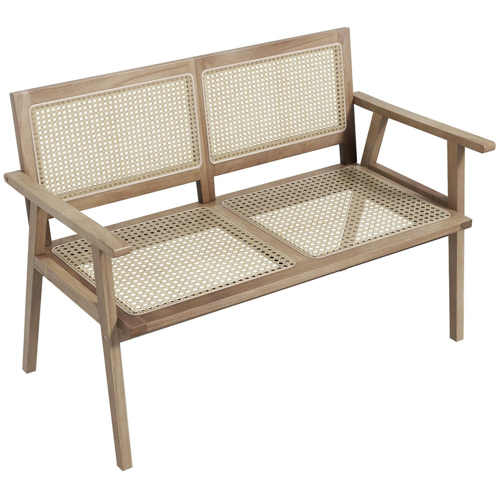 Costway Teak Wood Rattan Garden Bench Image 2