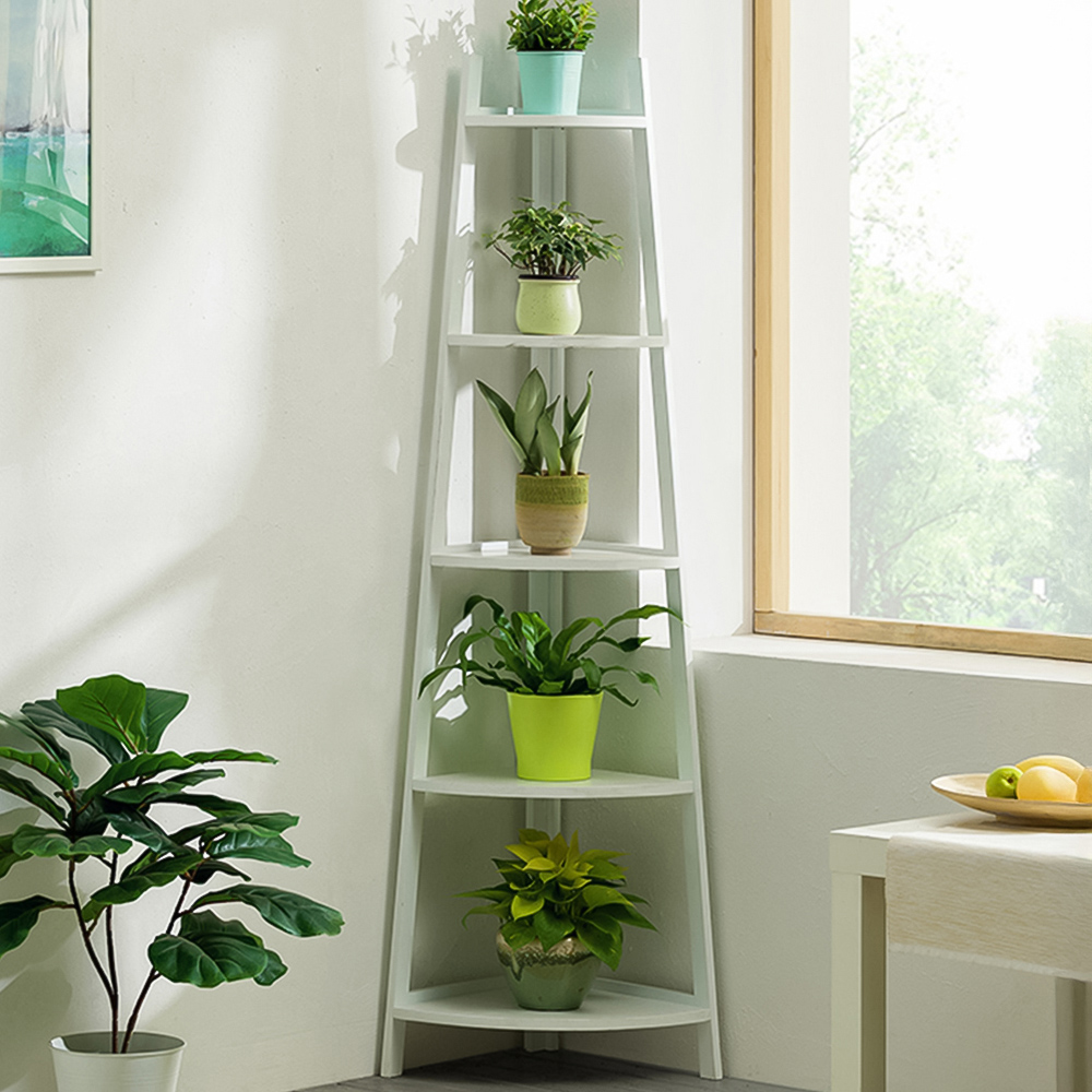 Living and Home 5 Tier Wooden Corner Ladder Shelf Image 1
