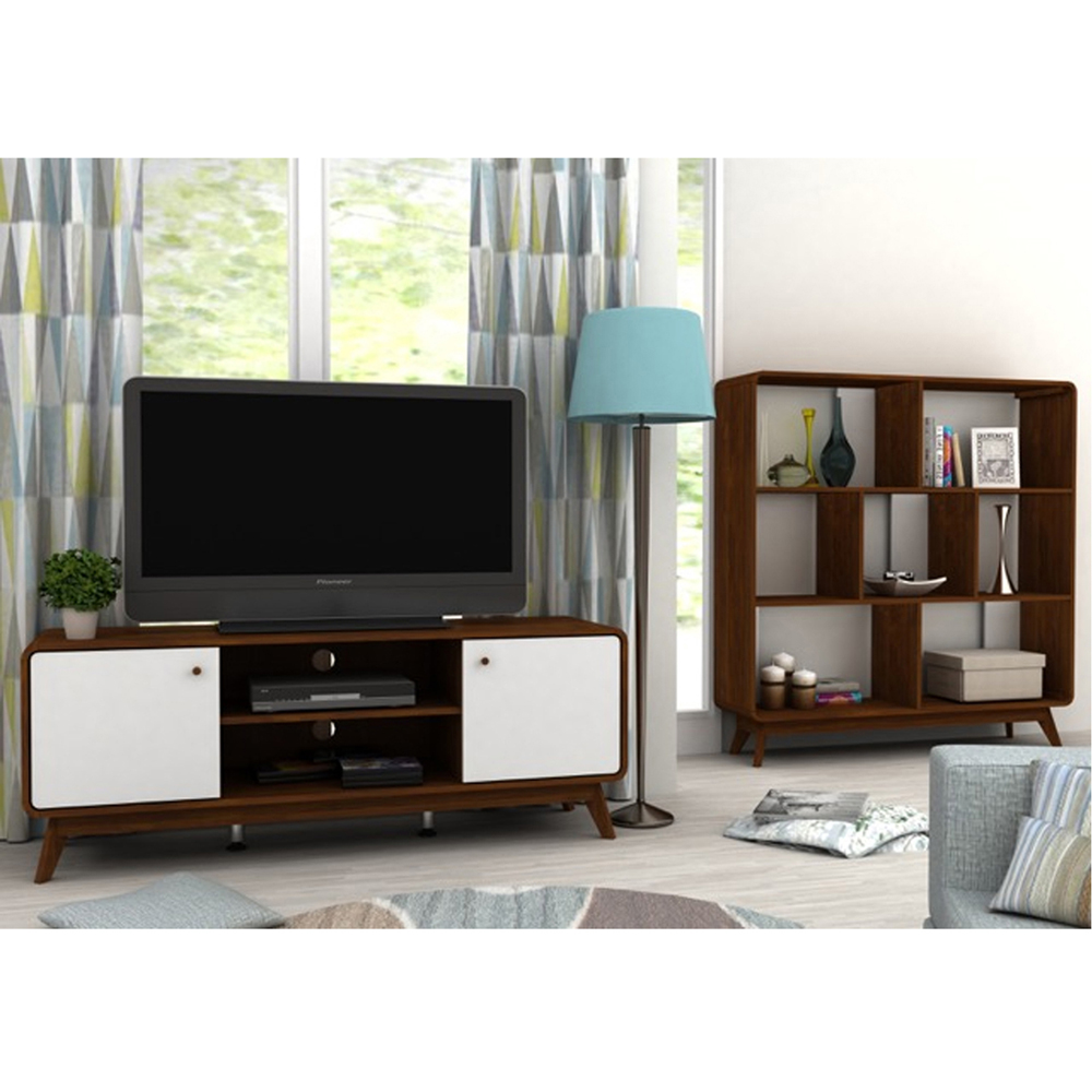 Loft24 Cassie 2 Door 2 Shelf White Walnut TV Stand Image 5