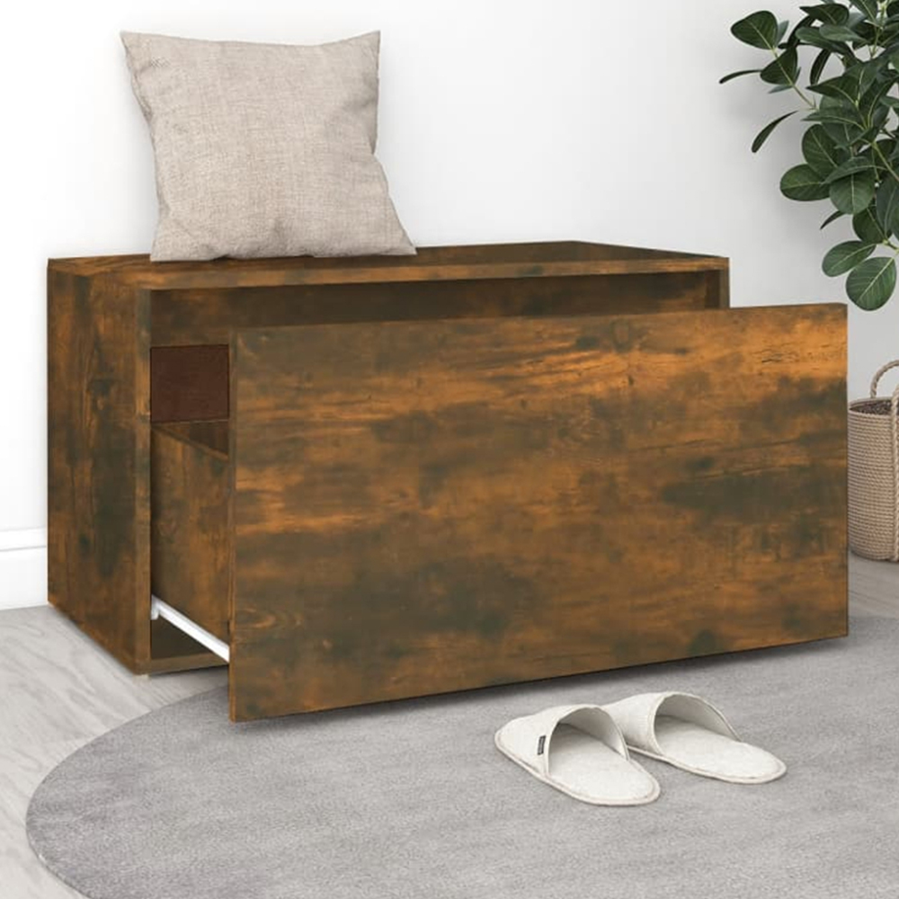 vidaXL Single Drawer Smoked Oak Hall Bench Image 1
