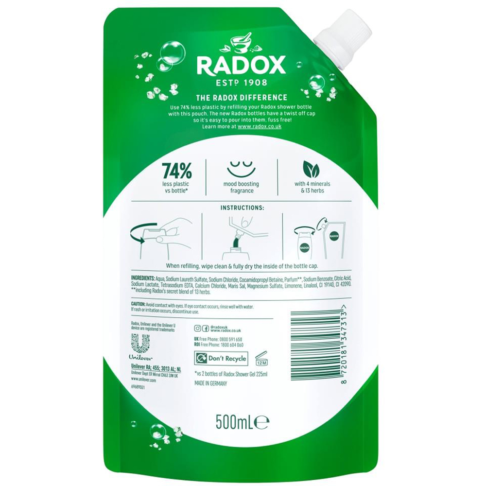 Radox Mineral Therapy Refill Pouch Feel Refreshed Shower Gel 500ml 10 Pack Image 4
