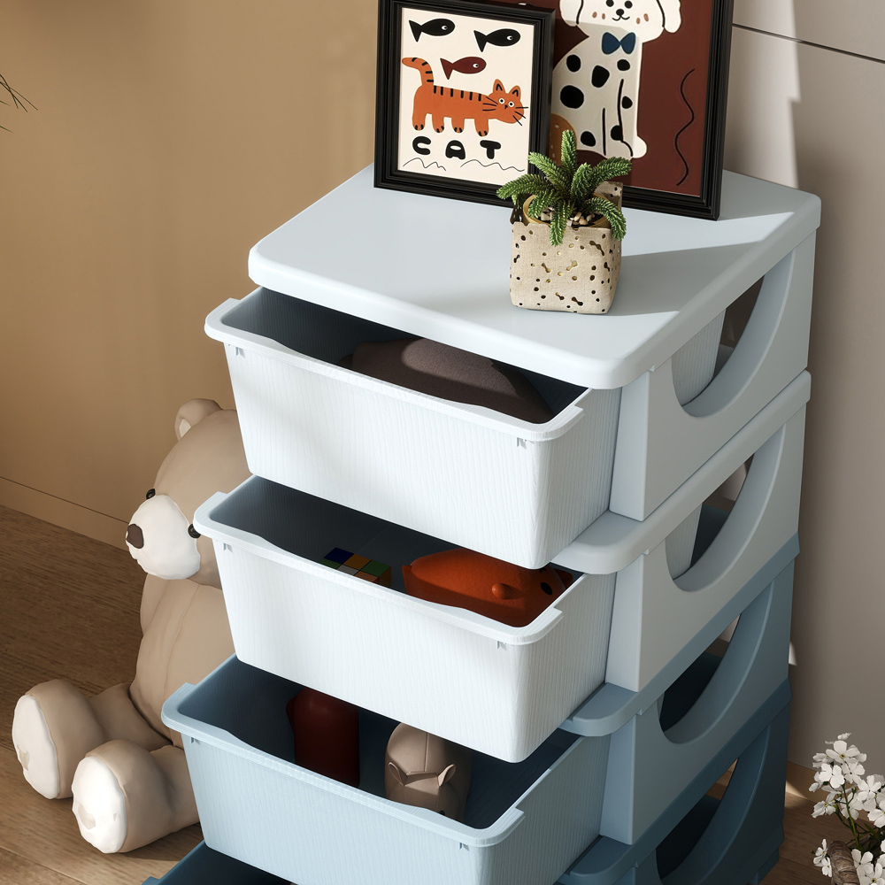 HOMCOM 4 Drawer Blue Kids Chest of Drawers Image 4