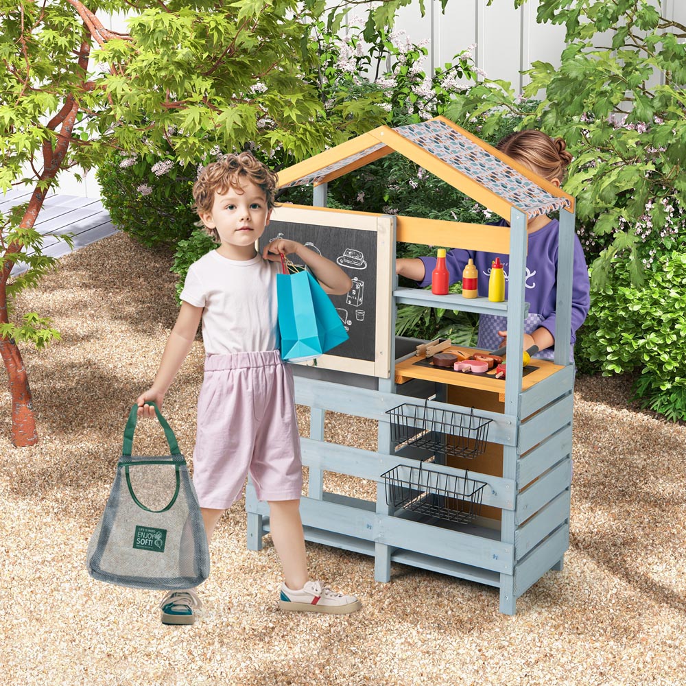Costway 2-in-1 Grey Wooden Mud Kitchen and Grocery Store with Removable Sink Image 2