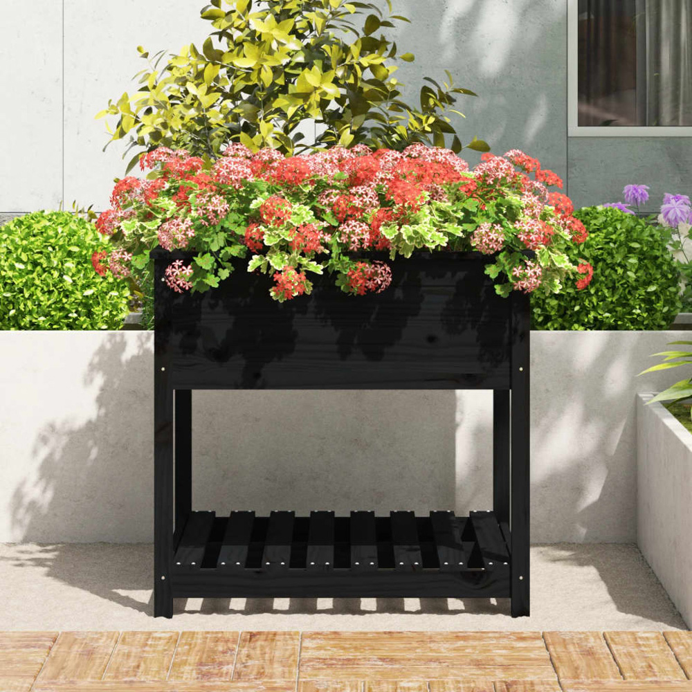 vidaXL Black Pine Wood Garden Planter 81 x 82.5 x 82.5cm Image 2