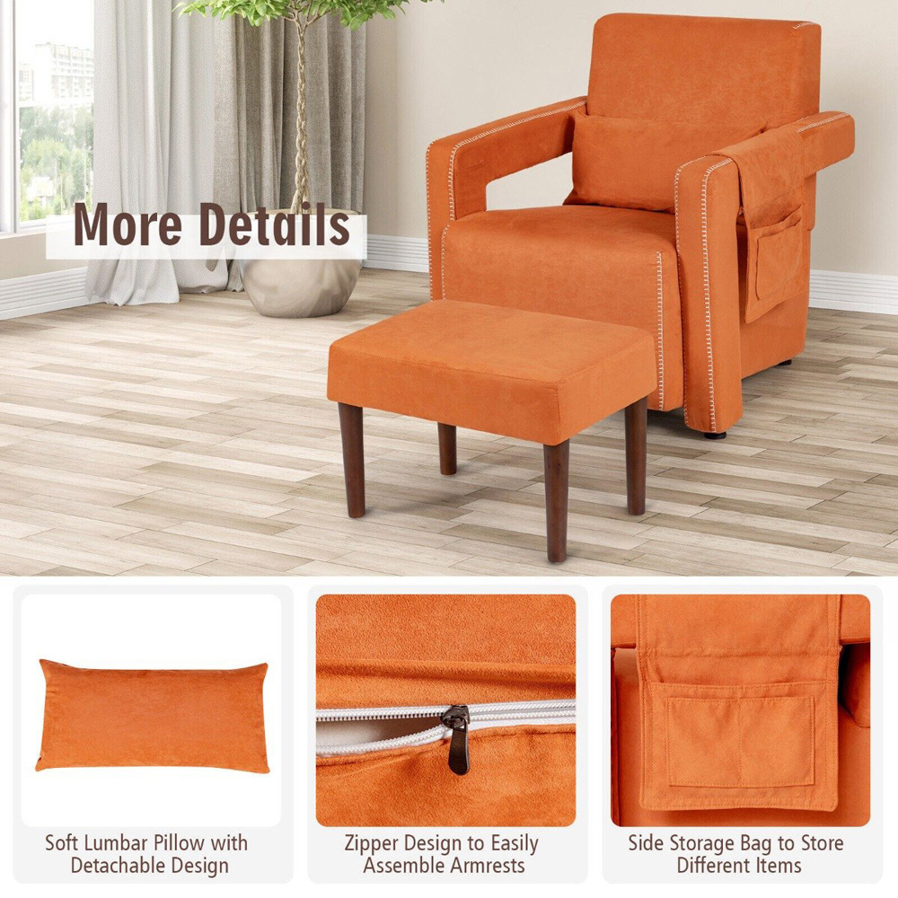Costway Orange Padded Accent Chair with Footstool Image 7