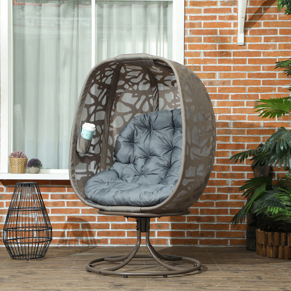 Outsunny Grey Foldable Swivel Egg Chair with Cushions Image 4