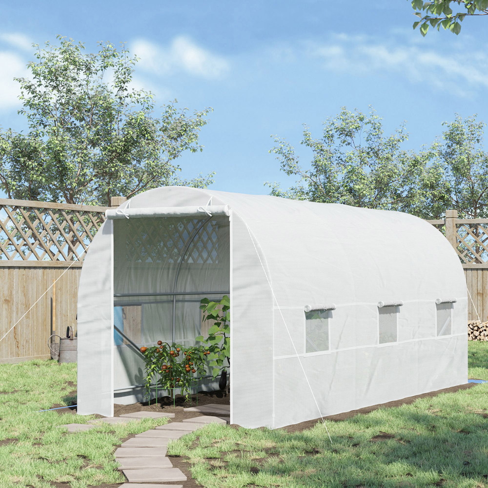 Outsunny White 14.7 x 6.5ft Walk In Polytunnel Greenhouse Image 2