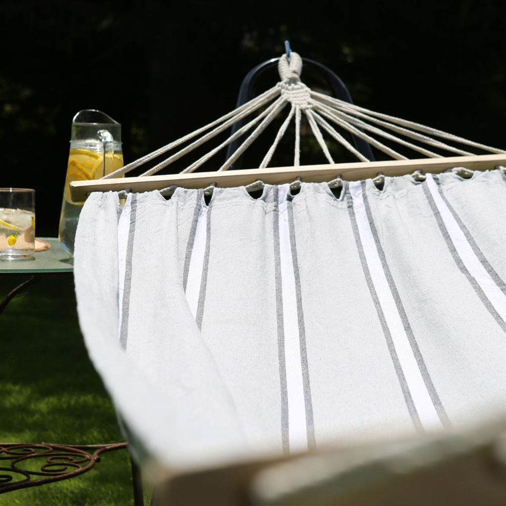 Harbour Housewares Grey and White Stripe Cotton Garden Hammock with Stand Image 3
