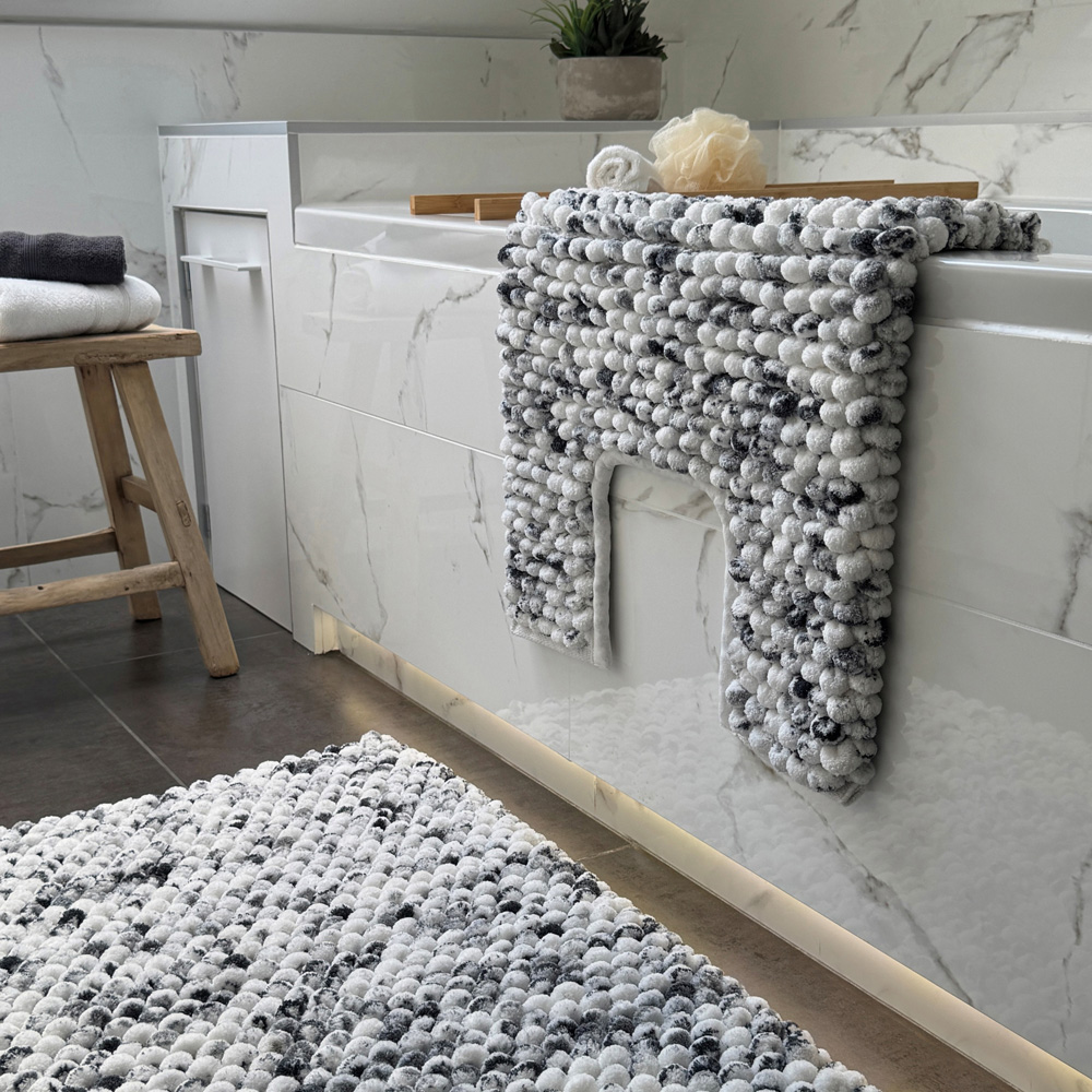 Allure Bath Fashions Luxury Marl Chunky Bobble Dark Grey Pedestal Toilet Mat 50 x 50cm Image 2