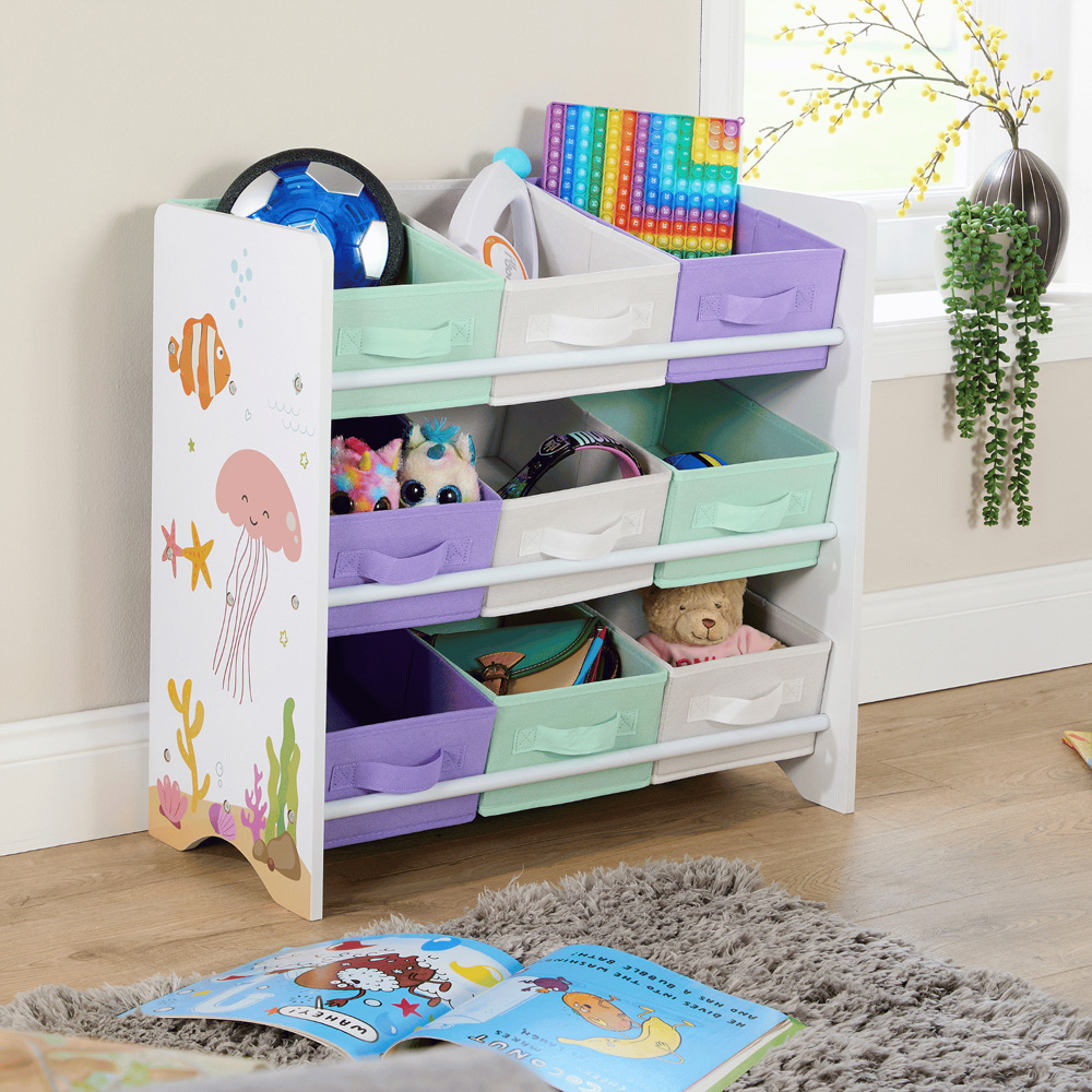 Home Source Anya 9 Fabric Drawer Multicolour Sealife Animal Kids Toy Organiser Image 6