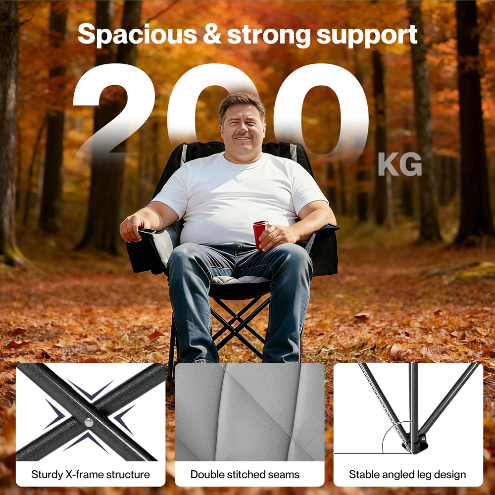 Levede Oversized Foldable Camping Chair with Cooler Bag Cup Holder Image 4
