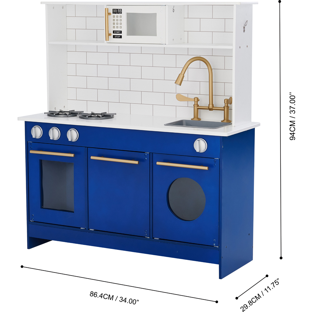 Teamson Kids Little Chef Berlin Blue and White Modern Play Kitchen Set with Gold Hardware Image 7