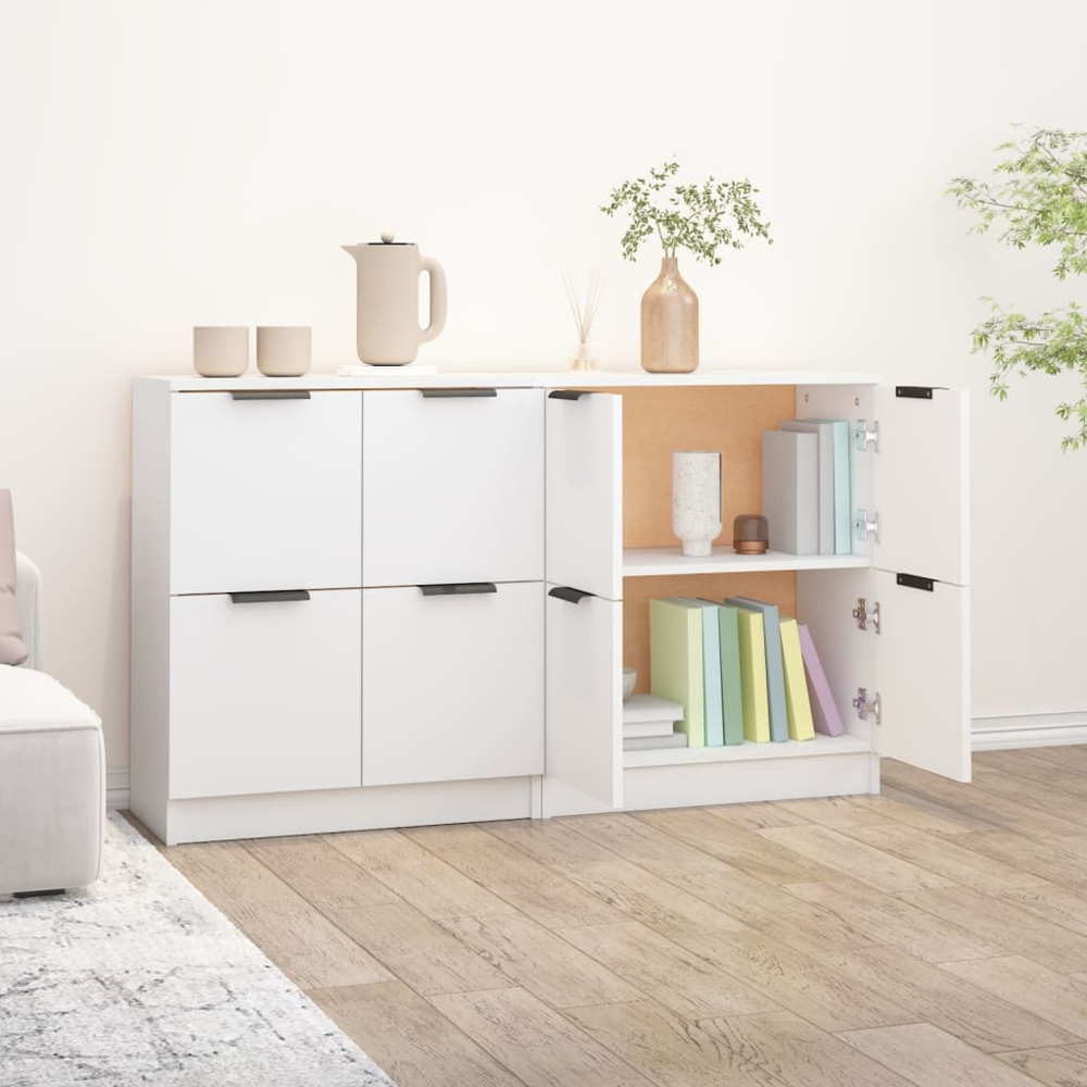 vidaXL 4 Door White Sideboard Set of 2 Image 7