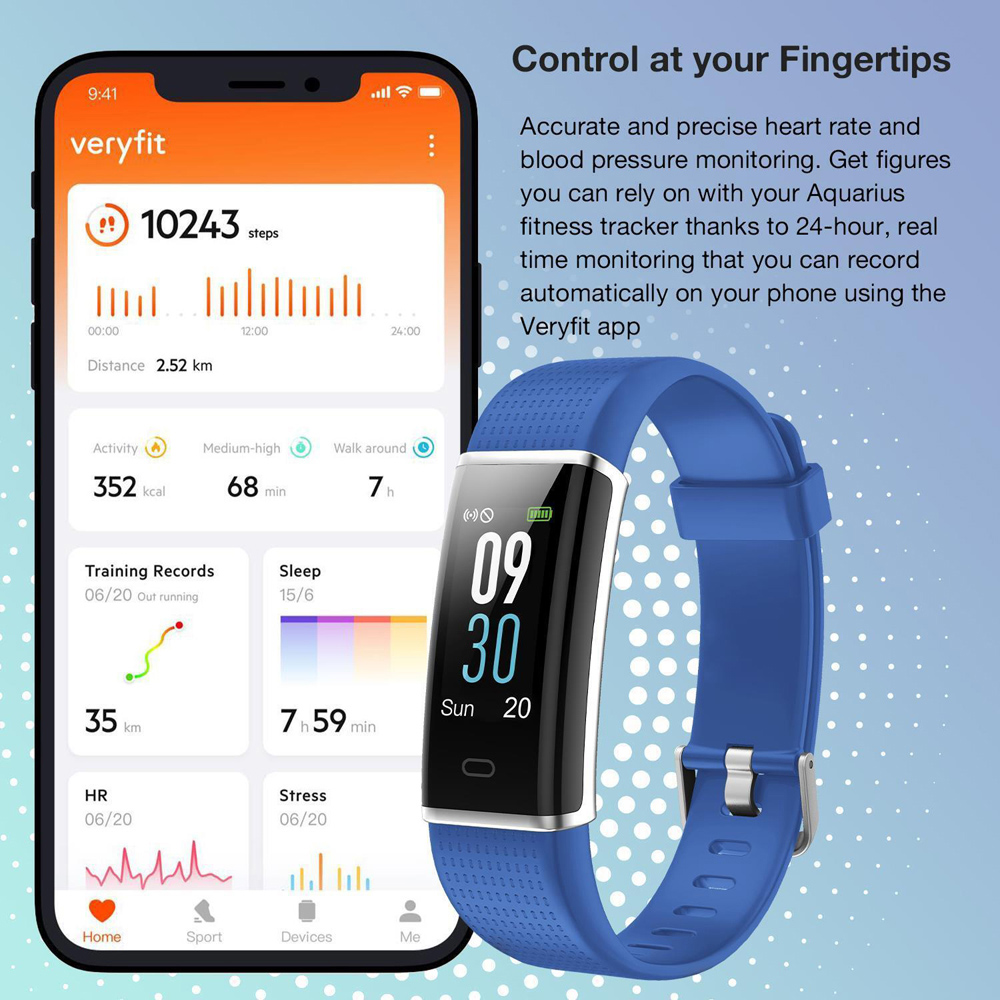 Aquarius Blue Bluetooth Fitness Tracker with Heart Rate Monitor and Step Counter Image 2