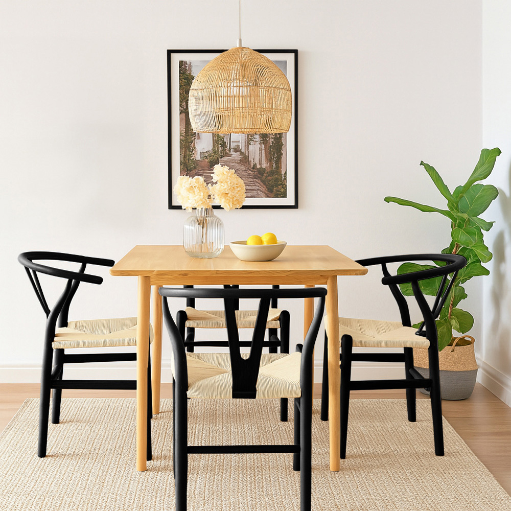 Nicholas Winter Set of 6 Black and Natural Woven Rope Beech Wooden Wishbone Dining Chair Image 7