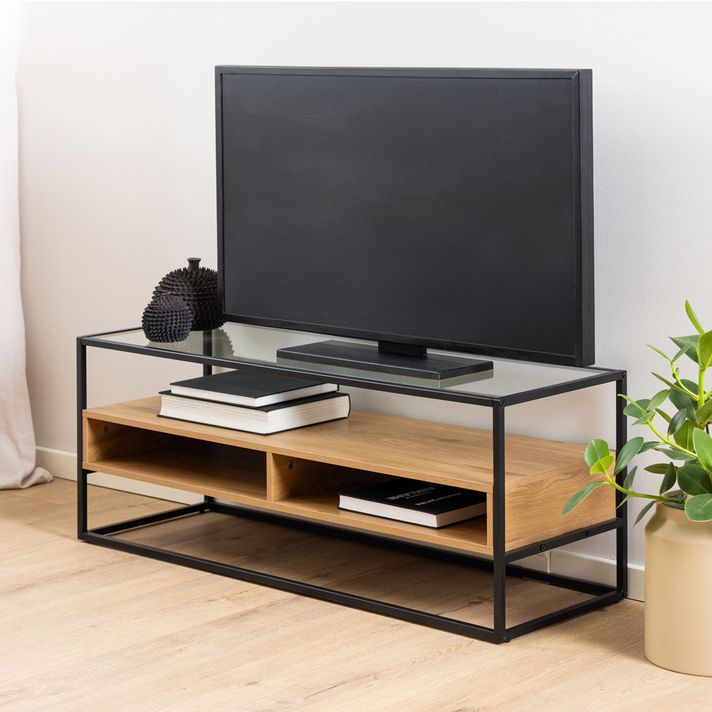 Florence Randolf 3 Shelf Black and Oak TV Unit Image 7