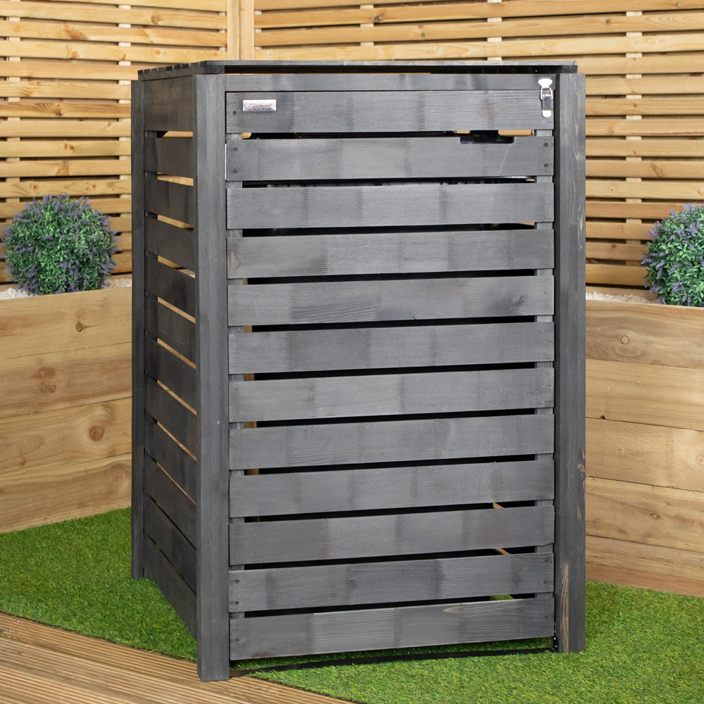 Samuel Alexander 2.4 x 3.8ft Dark Grey Single Wheelie Bin Wooden Garden Bin Shed Image 2