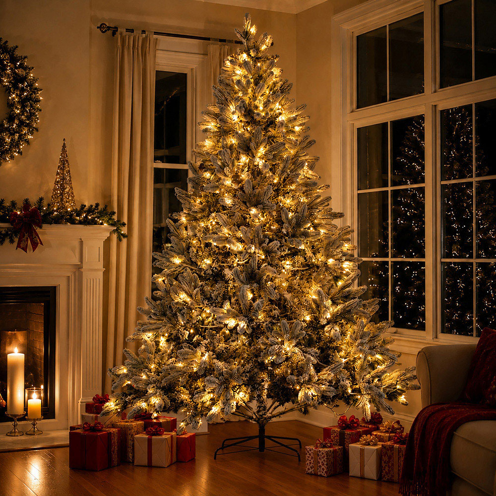 Abrihome 500 Warm White LED Pre-Lit Snow Flocked Artificial Christmas Tree with 1580 Mixed Tips 8ft Image 2
