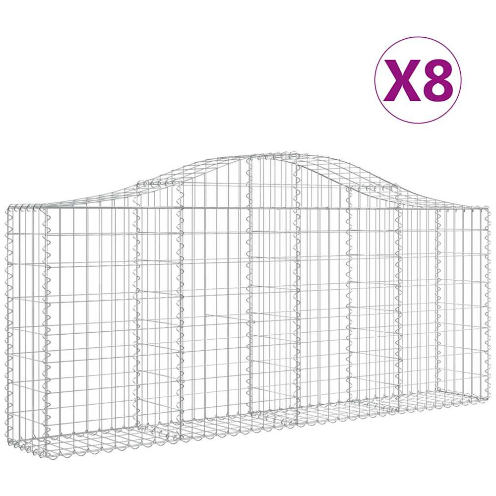 vidaXL Silver Galvanised Iron Arched Gabion Basket 200 x 30 x 80/100cm 8 Pack Image 4