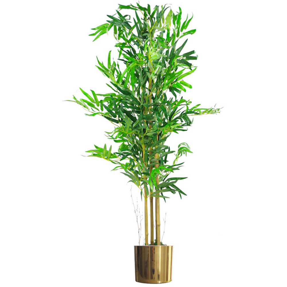 Leaf Artificial Bamboo Tree Plant in Gold Planter 4ft Image 1