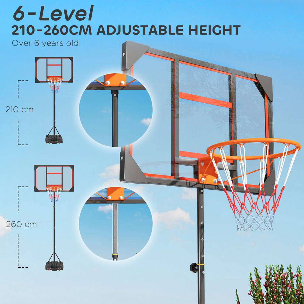 AIYAPLAY Red Height Adjustable Basketball Hoop 210-260cm Image 8
