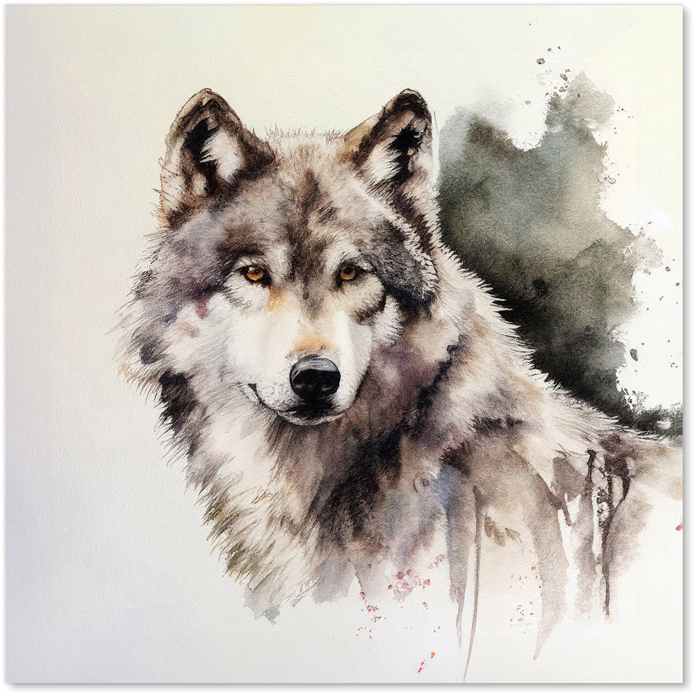 Warren Reed Designer Loyal Wolf Watercolour Glass Kitchen Splashback 60 x 60cm Image 2