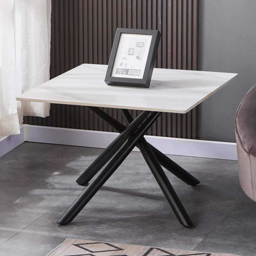 wilko Arlo White Wood Grain Ceramic End Table Image 1