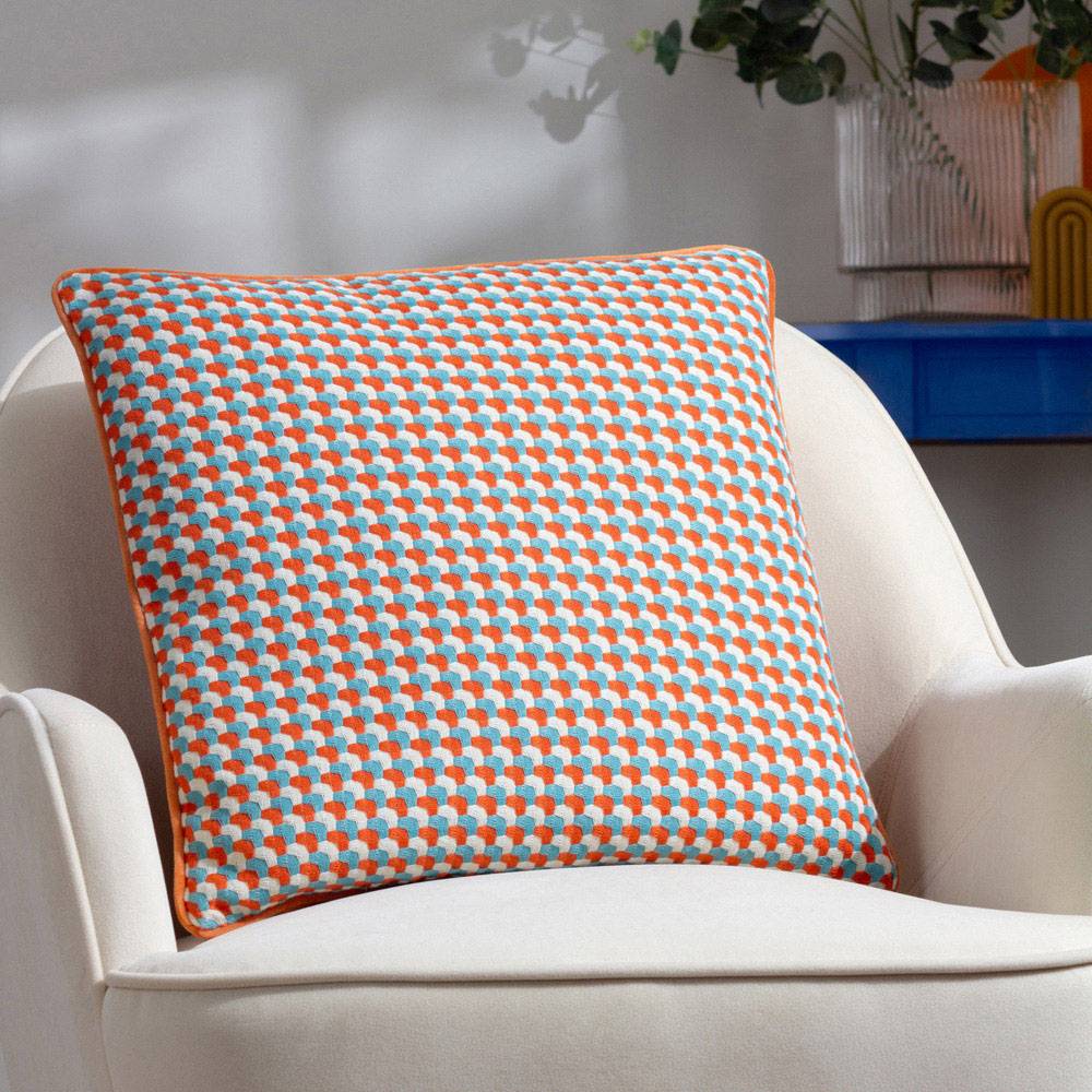 furn. Marttel Orange Geometric Jacquard Cushion Image 2