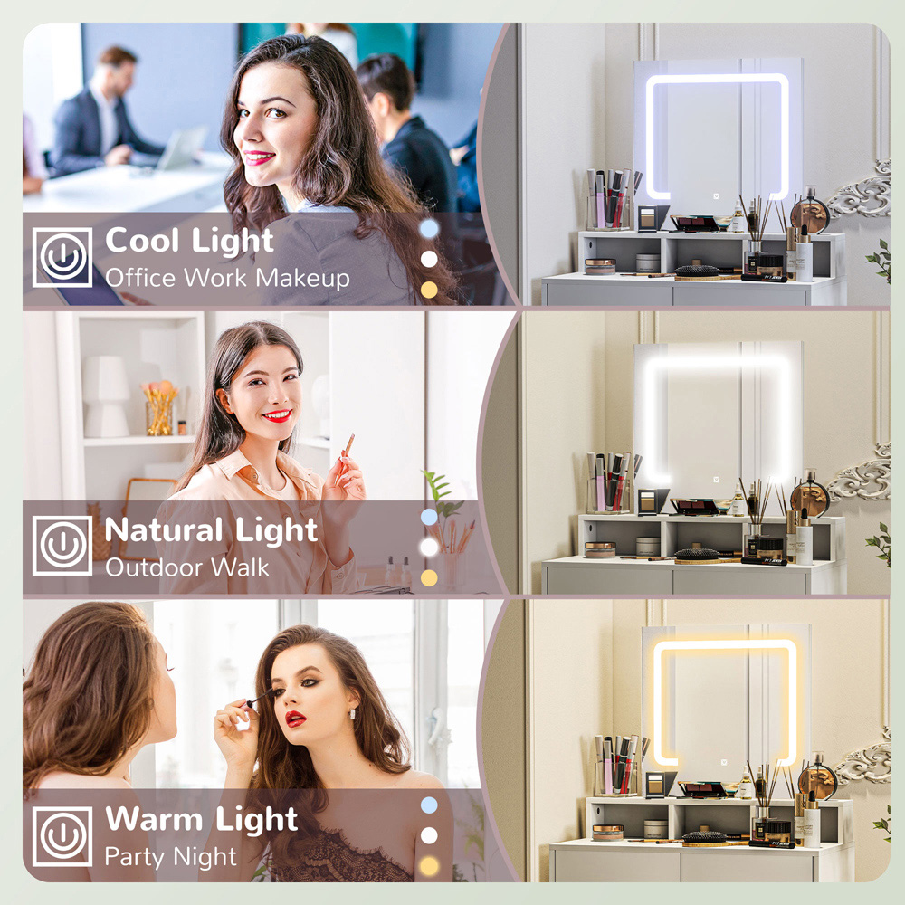 Portland 2 Drawer 2 Shelf White Dressing Table with LED Light Mirror Image 8