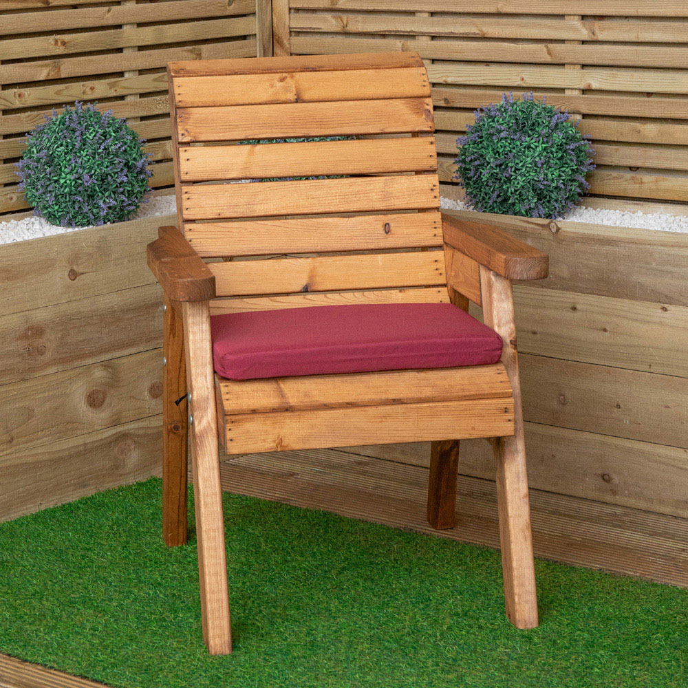 Samuel Alexander Single Seater Burgundy Wooden Garden Chair Cushion Base 52 x 41cm Image 2