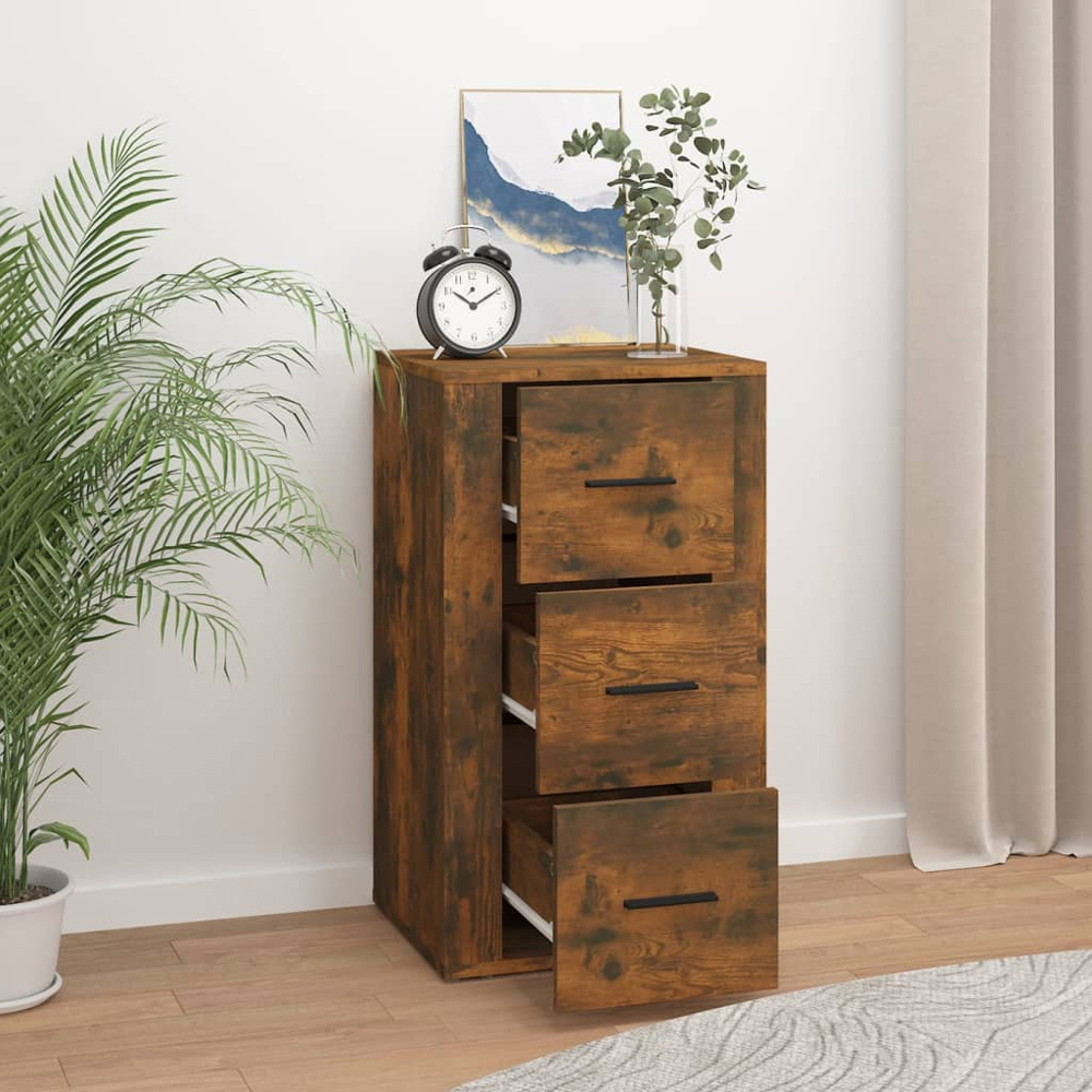 vidaXL 3 Drawer Smoked Oak Sideboard Image 8