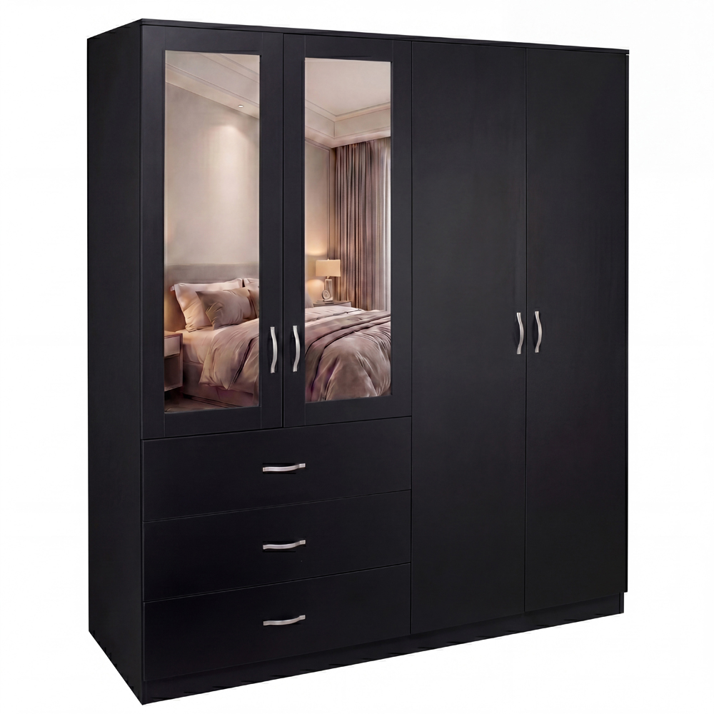 VIDA DESIGNS Riano 4 Door 3 Drawer Black Mirrored Wardrobe Image 2