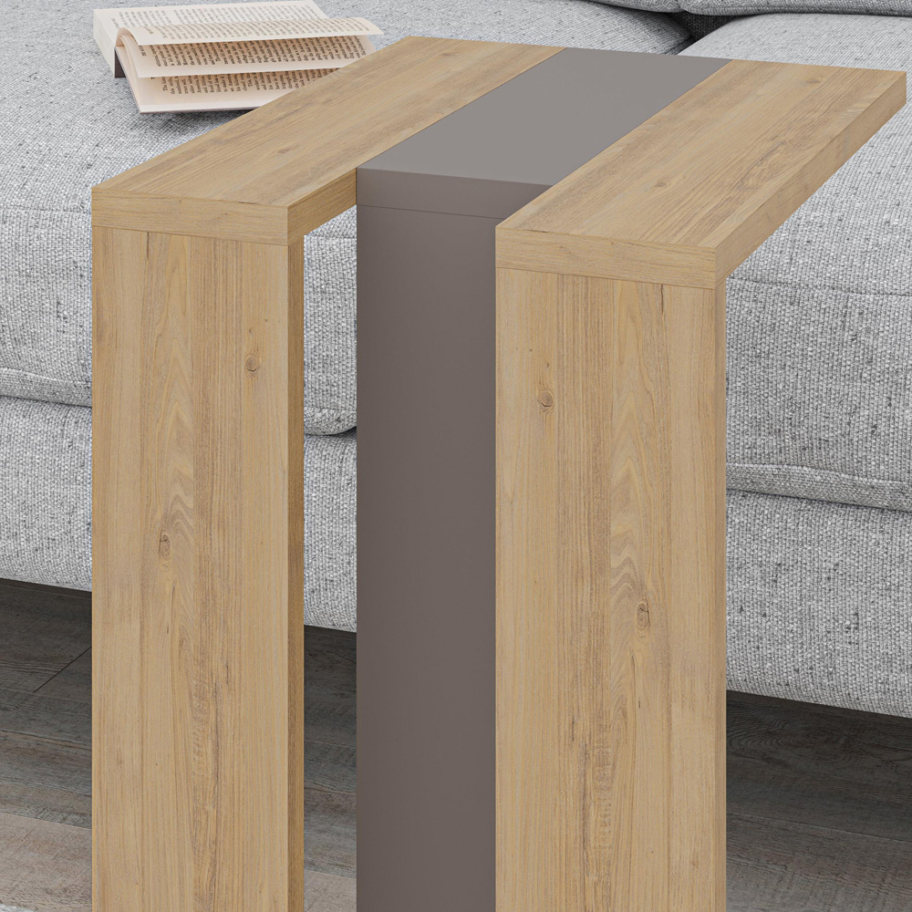 Decortie Muju Oak and Mocha Grey C Shape Side Table with Side Support Image 3
