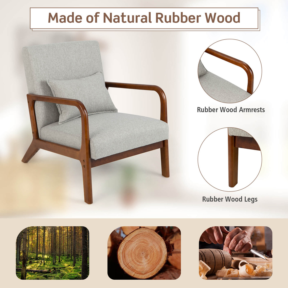 Costway Grey Accent Chair with Lumbar Pillow Image 7