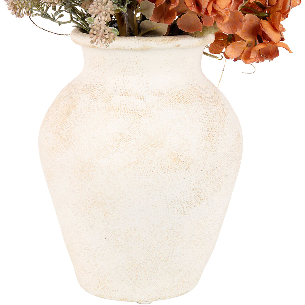 Bright Faux Hydrangea Arrangement in Ceramic Vase Burnt Orange Image 4