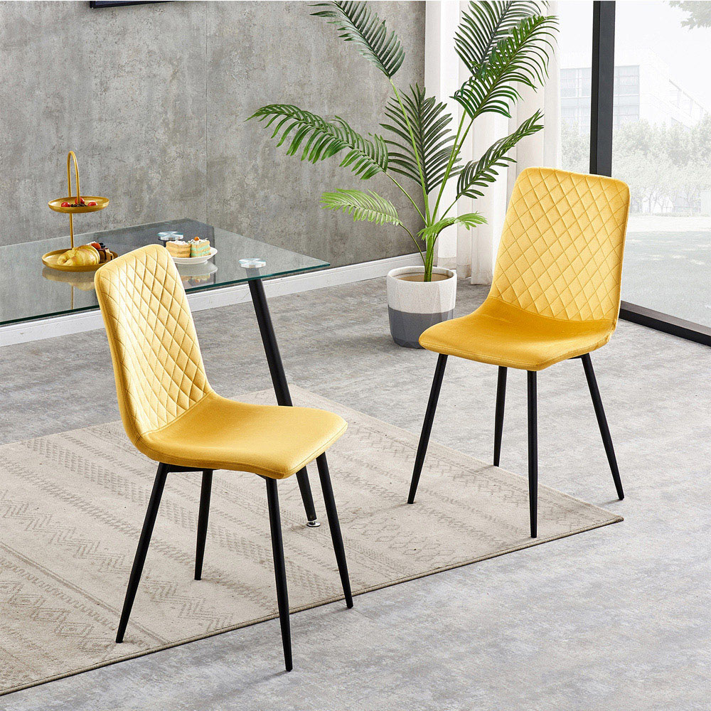 wilko Lexi Set of 2 Yellow Velvet Fabric Dining Chairs Image 5