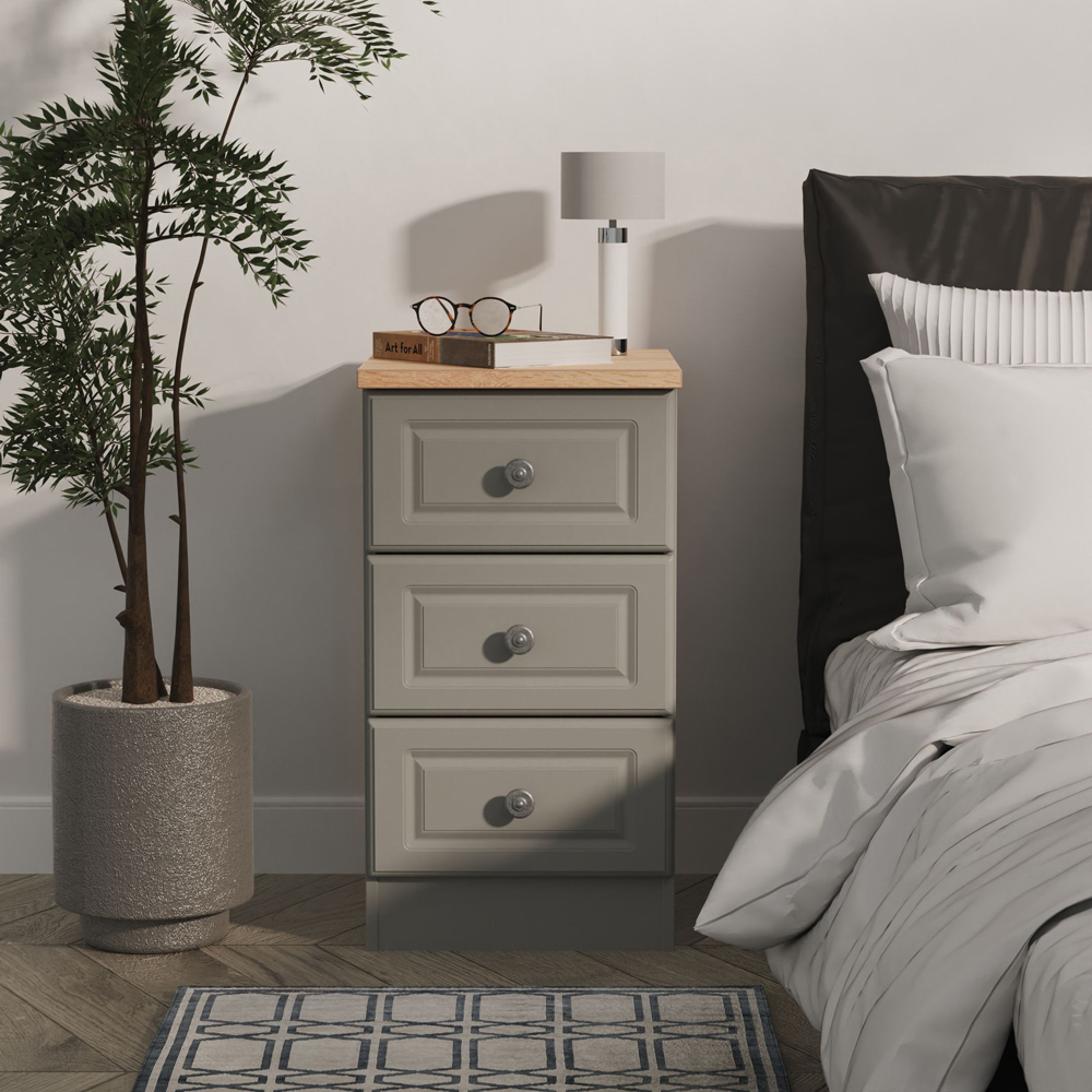 Crowndale Norfolk 3 Drawer Dusk Grey and Bardolino Oak Bedside Cabinet Ready Assembled Image 7