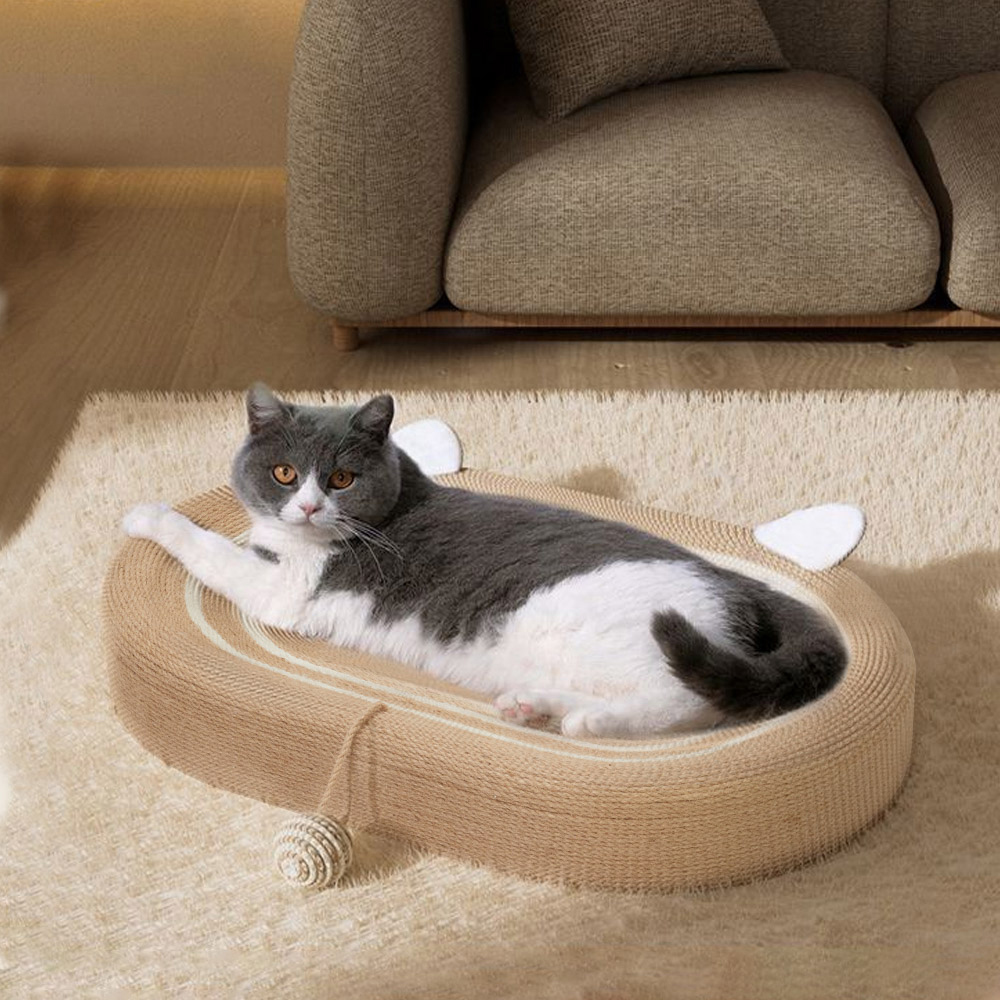 H&O Direct Oval Sisal Cat Scratching Board Bed with Ball Image 2