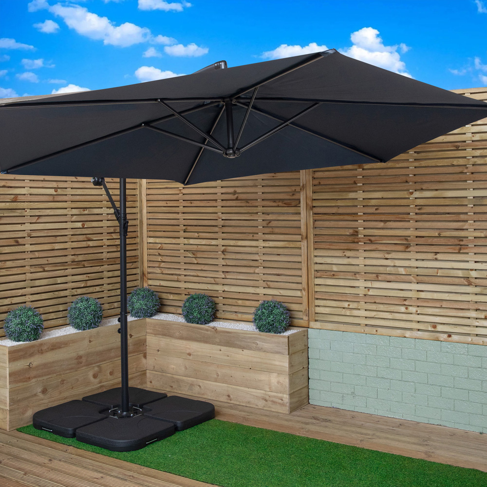 Samuel Alexander Blue Cantilever Banana Parasol with Crank Handle and Base Weights 3m Image 2