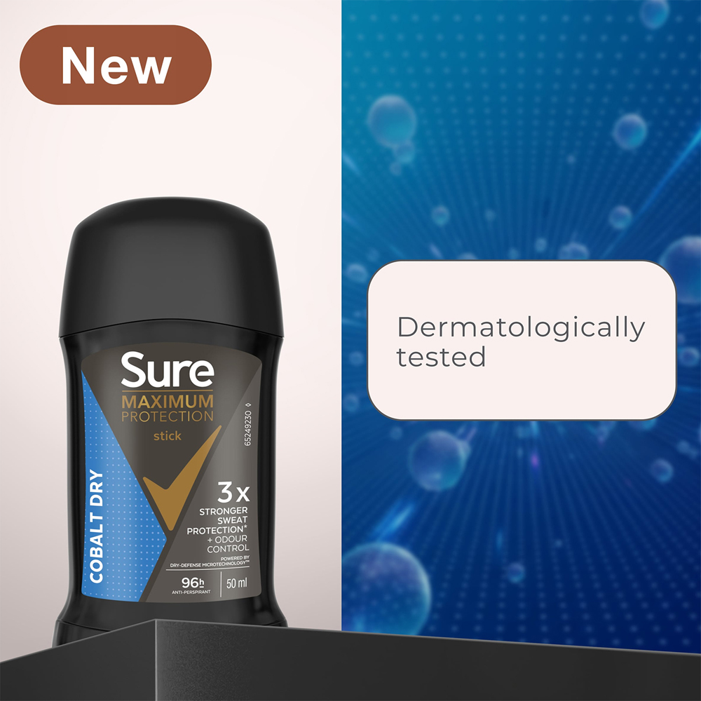 Sure Men Maximum Protection Cobalt Dry Anti-Perspirant Cream Stick 50ml 6 Pack Image 3